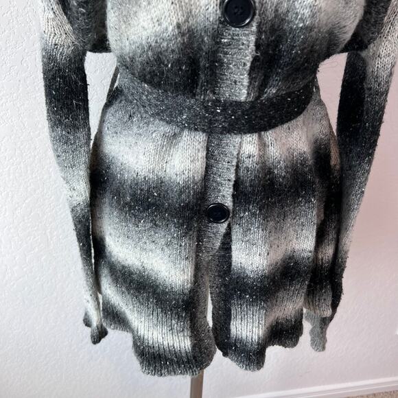Vintage Y2K Wool Blend Button Up Cardigan Sweater Belted Black White Medium - Picture 5 of 15
